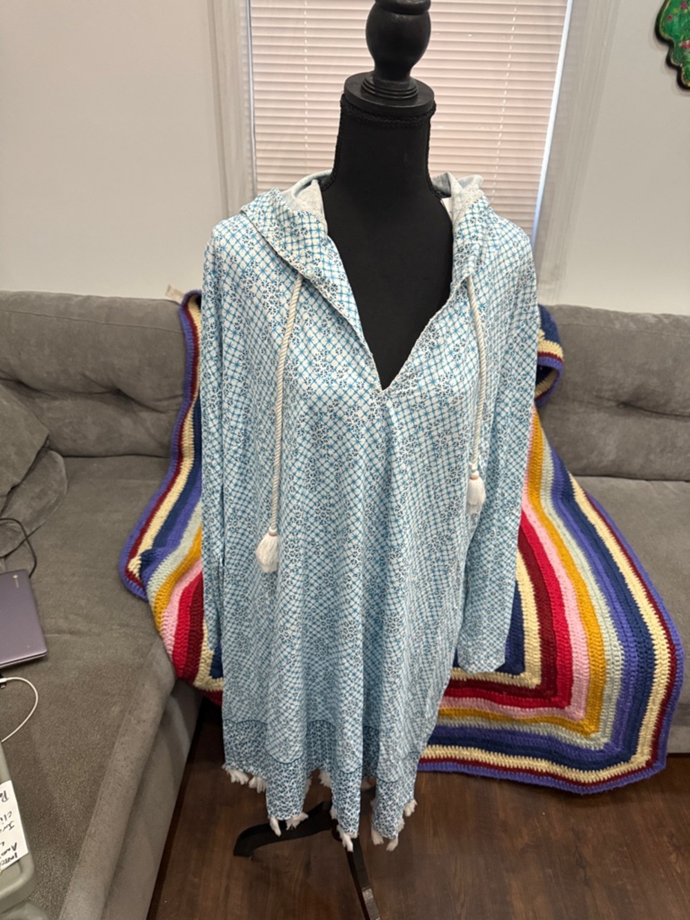 Cabana Life Light Blue Patterned Hooded Swim Coverup